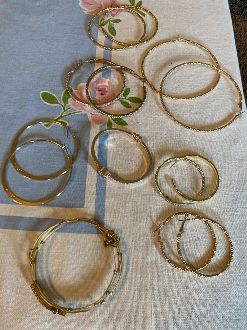 Gold Tone Women's Hoop Earrings & Bracelet Set - Classic Gold